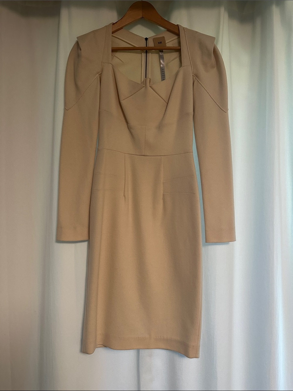 Roland Mouret-Long-Sleeve Wool Structured Cocktail Dress
